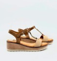 Khaki wedge sandals with golden detail