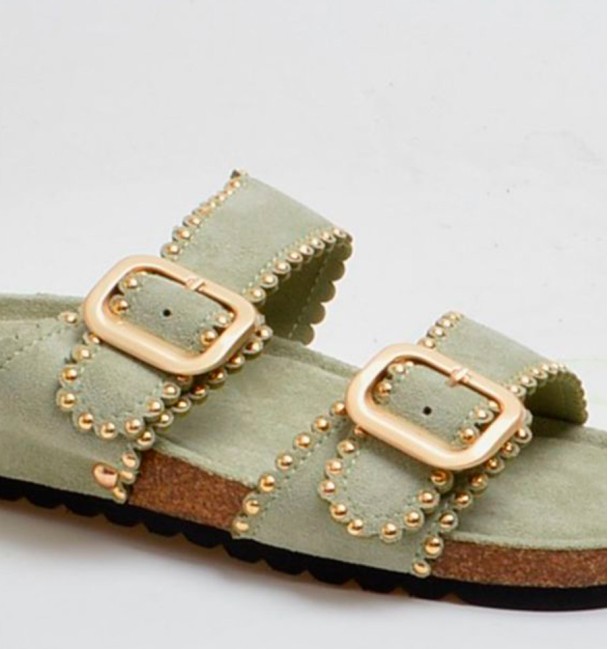 Green bio sandals with studs