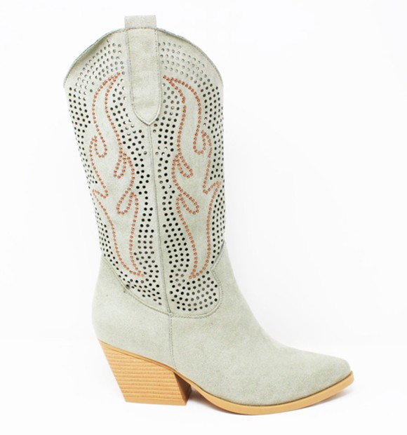 Botas camperas estilo cowboy troqueladas en color verde 2