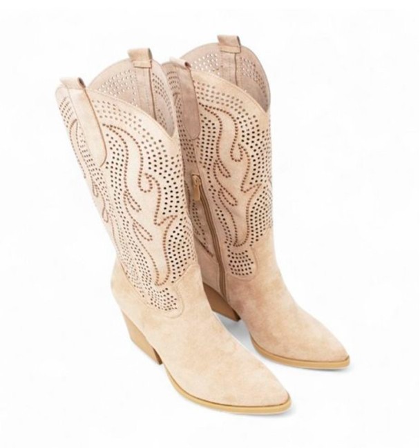 Botas cowboy bege com salto