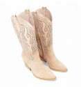Beige cowboy boots with heel
