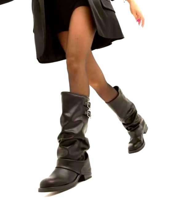 Botas militares negras con solapa y...