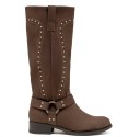 Khaki high boots with buckle
