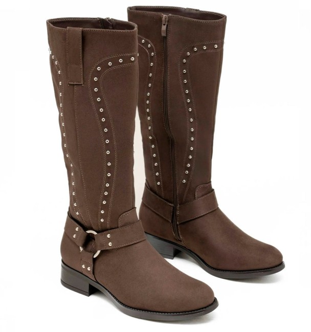 Botas altas khaki com fivela