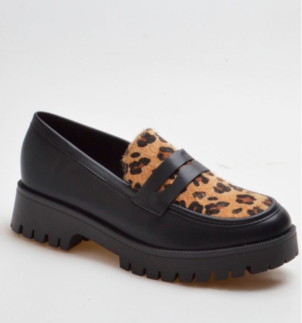Animal print track sole loafers
