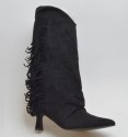 Black boots with lapels, fringes, and heels