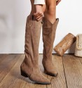 Kaki cowboy boots low heel