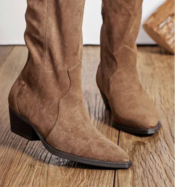 Kaki cowboy boots low heel