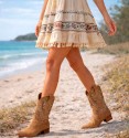 Dark khaki embroidered cowboy boots