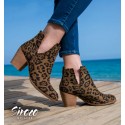 Leopard imitation open bootie with low heel