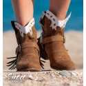 Botas texanas marrons com bordados e estampa branca para mulheres