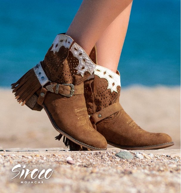 brown texan ankle boots with embroidery and white print for women