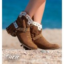 brown texan ankle boots with embroidery and white print for women