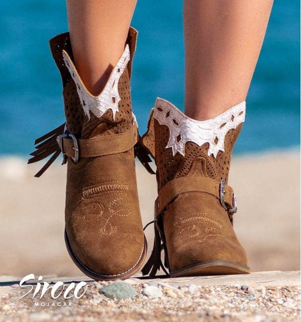 brown and white embroidered country boots for women