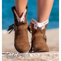 brown and white embroidered country boots for women