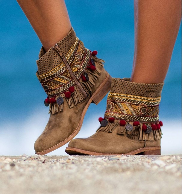 Botines camperos estilo boho Nacar Camel