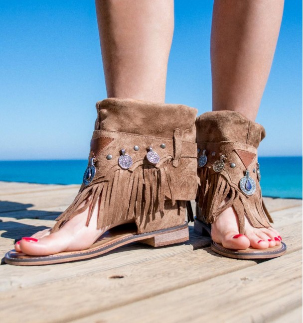 botas sandálias boho Tahití Camel zoom