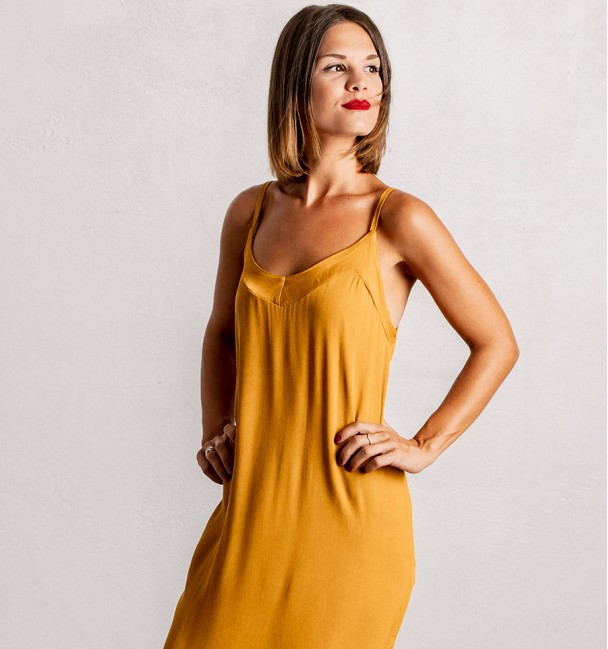 vestido hippie amarillo mostaza liso para mujer