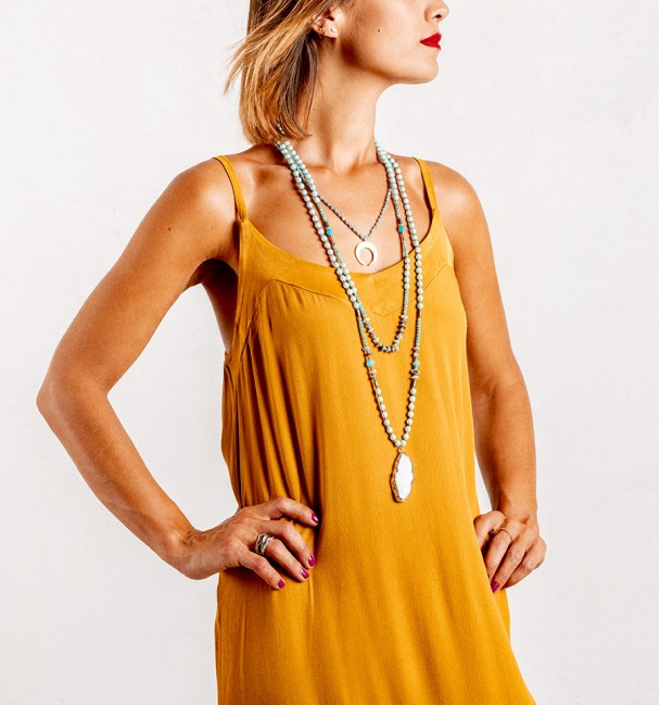 vestido indie amarillo mostaza sin mangas