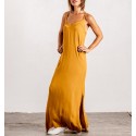mustard yellow boho dress with open neckline