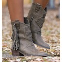 Taupe marrom botas baixas com bordados e franjas