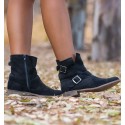 botas bajas negras estilo cowboy con hebillas