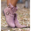 botas bajas estilo texano color rosa con hebillas