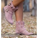 botas camperas rosa para mujer con correas y hebillas