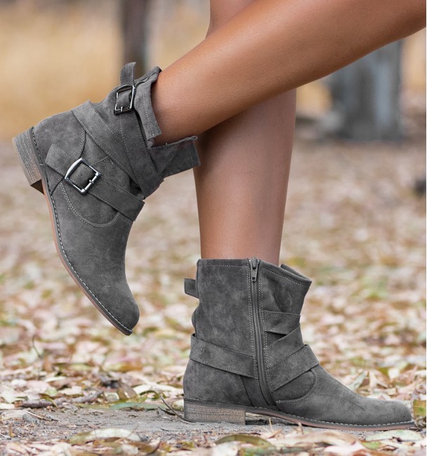 taupe boot with straps and buckles imitation suede taupe boot with straps and buckles imitation suede
