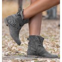 taupe boot with straps and buckles imitation suede