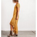 mustard yellow indie dress for women with embroidery