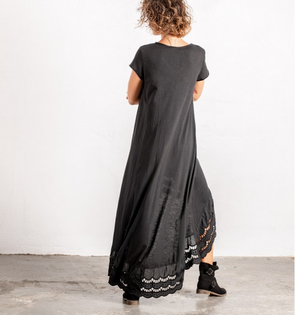 vestido indie preto para mulheres com bordado
