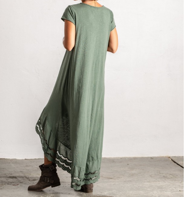 vestido boho verde longo com estampa