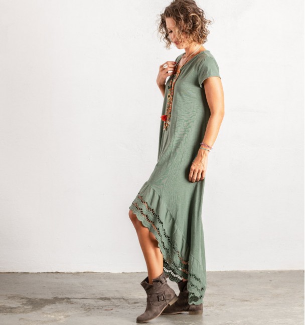 Asymmetrical cut-down indie dress with fringes