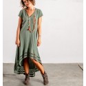 vestido boho de color verde con estampado para otoño