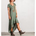long green boho dress with print