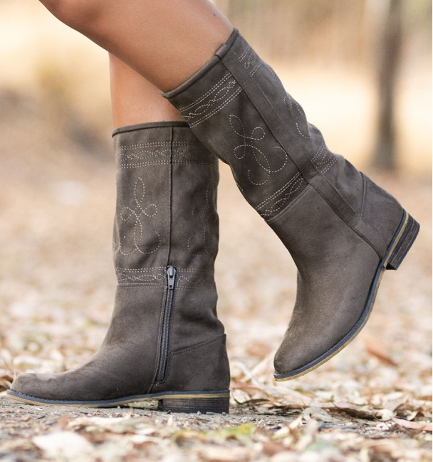 brown taupe embroidered cane mid bogart  boots