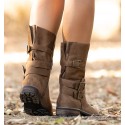 bota feminina com fivelas e salto baixo para mulher