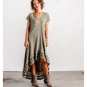 taupe gray boho dress with asymmetric cut