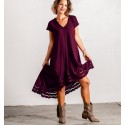 vestido boho de rojo granate con corte asimétrico