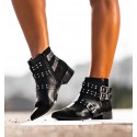 Texan black ankle boots with buckles and studs