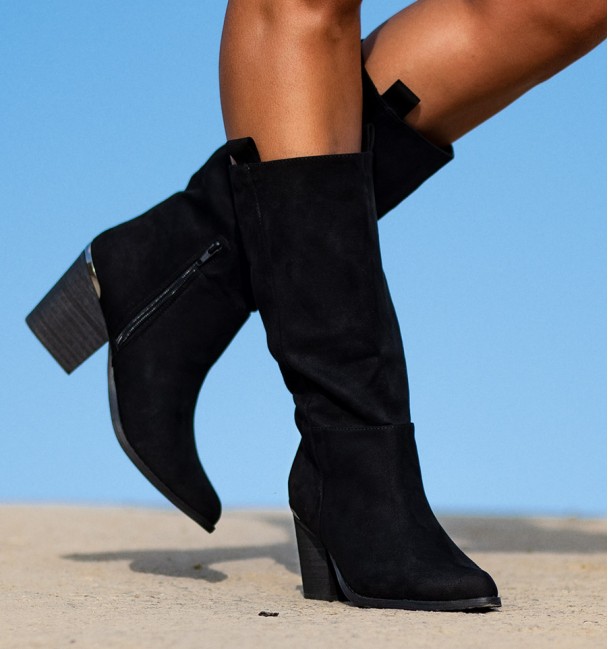 botas pretas com salto estilo country Luse