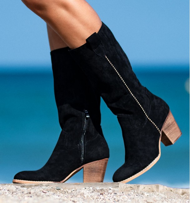 Botas pretas Yoho femininas com salto
