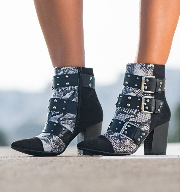 botines de tacon  negro y piel de serpiente para mujer francesca botines de tacon  negro y piel de serpiente para mujer francesca