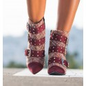 Burgundy red colour boot with heel and studs francesca